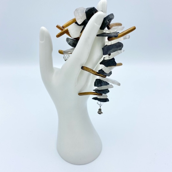 Black & Clear Stone Tribal Inspired Boho Statement Bracelet - Picture 11 of 11